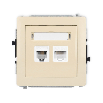 Mechanizm gniazda telefonicznego pojedynczego 1xRJ11 + komputerowego pojedynczego 1xRJ45, kat. 5e, 8-stykowy, beznarzędziowe Karlik seria DECO 1DGTK kolor beżowy