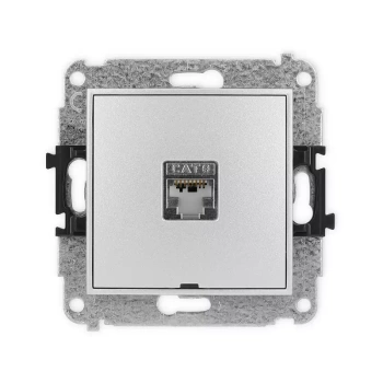 Mechanizm gniazda komputerowego pojedynczego 1xRJ45, kat. 5e, ekranowany, 8-stykowy, bez pola opisowego Karlik seria MINI 7MGKBO-1e kolor srebrny metalik