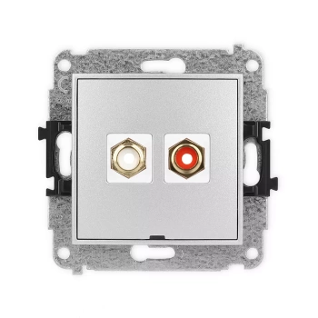 Mechanizm gniazda podwójnego RCA, bez pola opisowego typu cinch - biały i czerwony, pozłacany Karlik seria ICON 7IGRCABO-2 kolor srebrny metalik