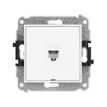 Mechanizm gniazda telefonicznego pojedynczego 1xRJ11, 4-stykowy, beznarzędziowe, bez pola opisowego Karlik seria ICON 25IGTBO-1 kolor biały mat