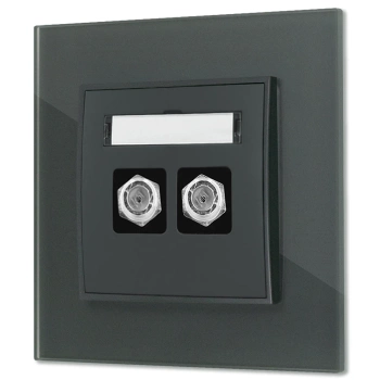 Gniazdo antenowe 2x z ramką kwadratową efekt szkła seria ICON kolor grafitowy mat