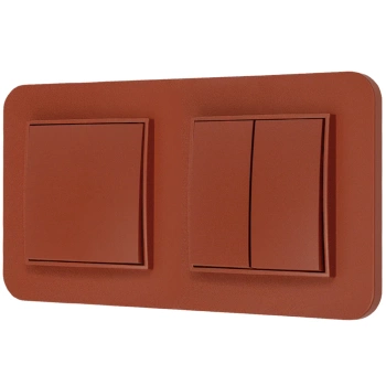 Dwa włączniki pojedynczy i podwójny z ramką zaokrągloną seria MINI kolor terakota