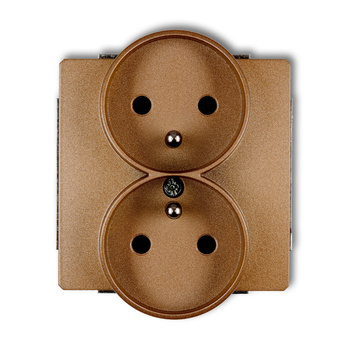 Mechanizm gniazda podwójnego do ramki DECO Soft z uziemieniem 2x2P+Z z przesłonami torów Karlik seria DECO 8DGPRSO-2zp kolor złoty metalik