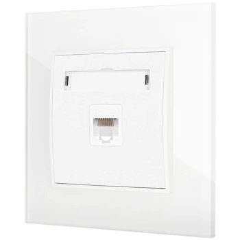 Gniazdo internetowe rj45 1x z ramką kwadratową efekt szkła seria ICON kolor biały