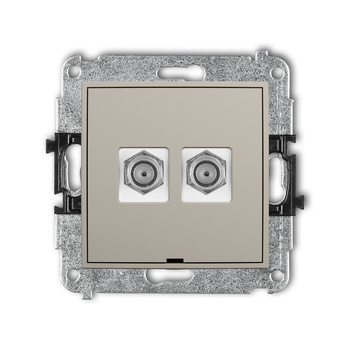 Mechanizm gniazda antenowego podwójnego typu F SAT niklowany, bez pola opisowego Karlik seria MINI 60MGFBO-2 kolor taupe