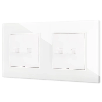 Dwa włączniki podwójne w stylu USA ramka kwadratowa efekt szkła seria ICON kolor biały
