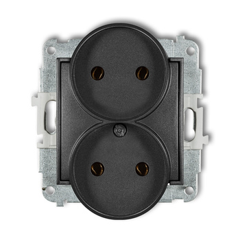 Mechanizm gniazda podwójnego do ramki bez uziemienia 2x2P bez przesłon torów prądowych Karlik seria ICON 11IGPR-2 kolor grafitowy