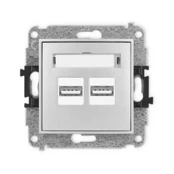 Mechanizm ładowarki USB podwójnej 2xUSB A, 15,5W max., 5V, 3.1A Karlik seria MINI 7MCUSB-6 kolor srebrny metalik
