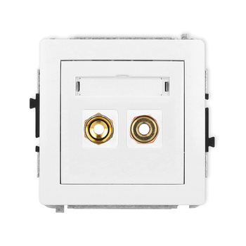 Mechanizm gniazda głośnikowego pojedynczego typu banan - czerwony i czarny, pozłacany, 4 mm2, skręcany Karlik seria DECO 25DGG-4 kolor biały mat