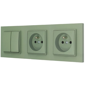 Włącznik podwójny i dwa gniazda pojedyncze z ramką prostą seria MINI kolor szałwiowy