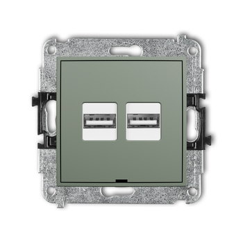 Mechanizm ładowarki USB podwójnej 2xUSB A, 15,5W max., 5V, 3.1A, bez pola opisowego Karlik seria ICON 61ICUSBBO-6 kolor szałwiowy
