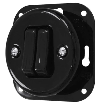 Łącznik podwójny schodowy 'Retro ceramic' bez ramki, 10A-250V~, czarny TG-RC-220B