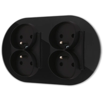Dwa gniazda podwójne z ramką okrągłą efekt szkła seria ICON kolor czarny