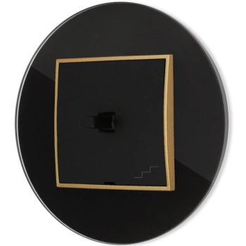 Włącznik schodowy w stylu USA ramka okrągła efekt szkła seria ICON kolor czarny/złoty