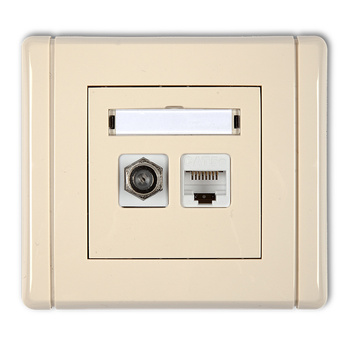 Gniazdo antenowe poj. typu F SAT + gniazdo komp. poj. 1xRJ45, kat. 6, 8-stykowe Karlik seria FLEXI 1FGFK-3 kolor beżowy