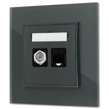 Gniazdo rj45/antenowe z ramką kwadratową efekt szkła seria ICON kolor grafitowy mat