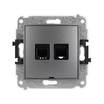 Mechanizm gniazda telefonicznego pojedynczego 1xRJ11 + komputerowego pojedynczego 1xRJ45, kat. 5e, 8-stykowy, beznarzędziowe, bez pola opisowego Karlik seria ICON 11IGTKBO kolor grafitowy