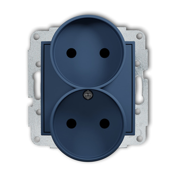 Mechanizm gniazda podwójnego do ramki bez uziemienia 2x2P z przesłonami torów Karlik seria MINI 64MGPR-2p kolor navy blue