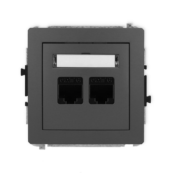 Mechanizm gniazda komputerowego podwójnego 2xRJ45, kat. 6, 8-stykowy Karlik seria DECO 28DGK-4 kolor grafitowy mat