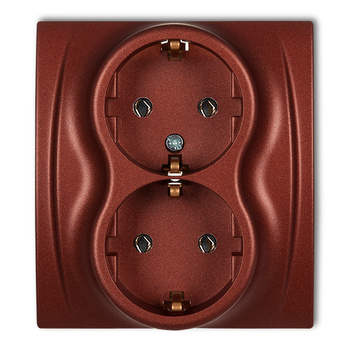 Gniazdo podwójne z uziemieniem SCHUKO 2x2P+Z bez przesłon torów prądowych Karlik seria LOGO 9LGP-2s kolor brązowy metalik