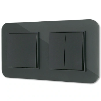 Dwa włączniki pojedynczy i podwójny z ramką zaokrągloną efekt szkła seria ICON kolor grafitowy mat
