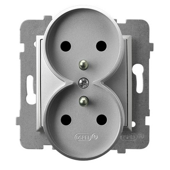 Gniazdo podwójne z uziemieniem moduł bez ramki seria ARIA kolor Srebro symbol GP-2URZ/m/18