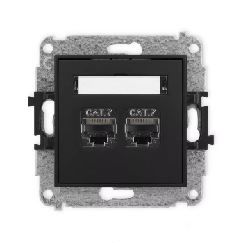 Mechanizm gniazda komputerowego podwójnego 2xRJ45, kat. 7, ekranowany, 8-stykowy Karlik seria ICON 12IGK-10 kolor czarny mat