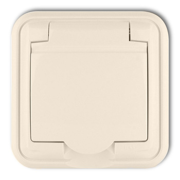 Gniazdo bryzgoszczelne z uziemieniem 2P+Z klapka beżowa Karlik seria LIZA 1GPH-1z kolor beżowy