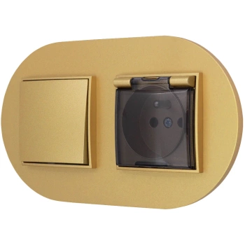 Włącznik pojedynczy z gniazdem hermetycznym z ramką okrągłą seria MINI kolor złoty