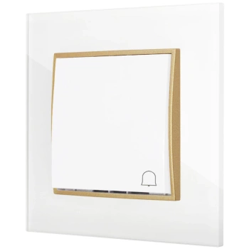 Włącznik dzwonkowy z ramką kwadratową efekt szkła seria ICON kolor biały/złoty