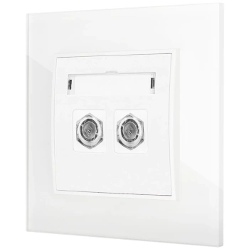 Gniazdo antenowe 2x z ramką kwadratową efekt szkła seria ICON kolor biały