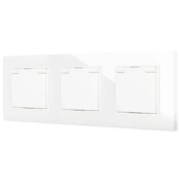 Trzy gniazda hermetyczne z ramką kwadratową efekt szkła seria ICON kolor biały