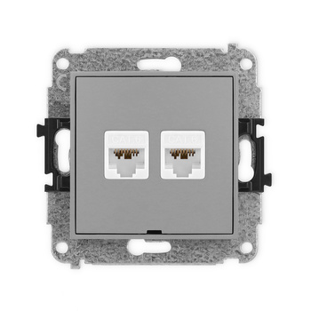 Mechanizm gniazda komputerowego podwójnego 2xRJ45, kat. 6A, 8-stykowy, bez pola opisowego Karlik seria ICON 27IGKBO-8 kolor szary mat