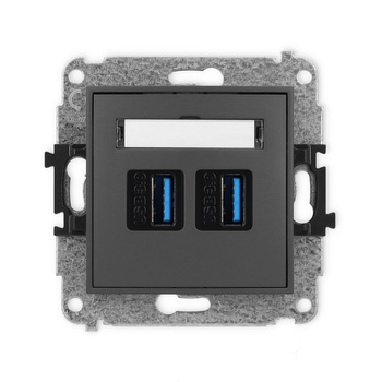 Mechanizm gniazda podwójnego 2xUSB A-A 3.0 Karlik seria ICON 28IGUSB-6 kolor grafitowy mat