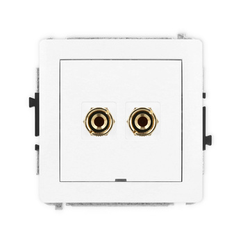 Mechanizm gniazda głośnikowego pojedynczego, bez pola opisowego typu banan - czerwony i czarny, pozłacany, 4 mm2, do lutowania Karlik seria DECO 25DGGBO-3 kolor biały mat