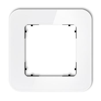 Ramka uniwersalna pojedyncza zaokrąglona - efekt szkła ramka: biała spód: czarny Karlik seria ICON 0-12-IRSZ-1 kolor biały