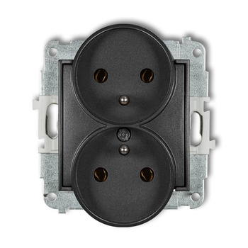 Mechanizm gniazda podwójnego do ramki z uziemieniem 2x2P+Z bez przesłon torów prądowych Karlik seria ICON 11IGPR-2z kolor grafitowy