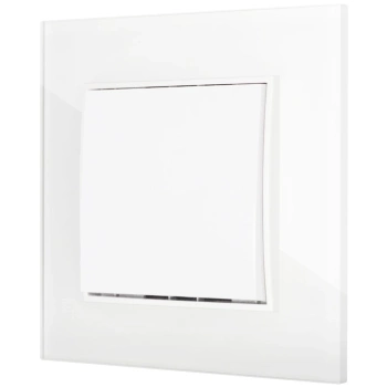 Włącznik pojedynczy z ramką kwadratową efekt szkła seria ICON kolor biały
