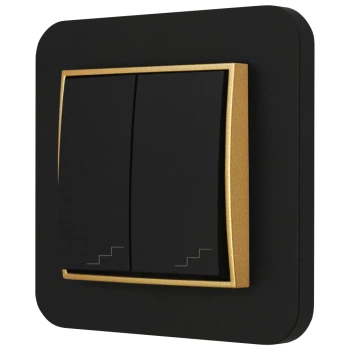 Włącznik schodowy podwójny z ramką zaokrągloną seria MINI kolor czarny złoty