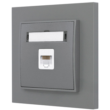 Gniazdo internetowe rj45 1x z ramką prostą seria MINI kolor szary mat