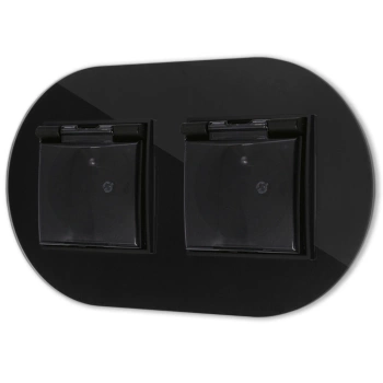 Dwa gniazda hermetyczne do łazienki z ramką okrągłą efekt szkła seria ICON kolor czarny