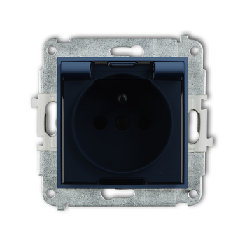 Mechanizm gniazda bryzgoszczelnego z uziemieniem 2P+Z klapka dymna, przesłony torów prądowych Karlik seria MINI 64MGPB-1zdp kolor navy blue