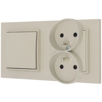 Włącznik pojedynczy z gniazdem podwójnym z ramką prostą seria MINI kolor taupe