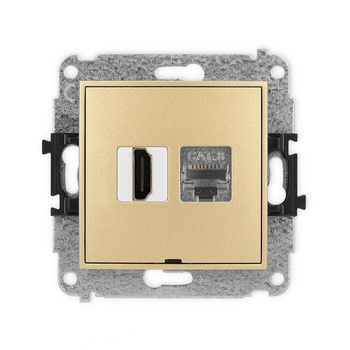 Mechanizm gniazda pojedynczego HDMI 2.1, 8K + gniazda komp. poj. 1xRJ45, kat. 8, ekranowany, 8-stykowy, bez pola opisowego Karlik seria ICON 29IGHKBO-88 kolor złoty