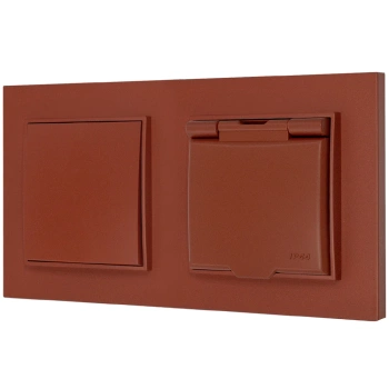 Włącznik pojedynczy z gniazdem hermetycznym z ramką kwadratową seria MINI kolor terakota