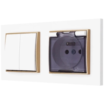 Włącznik z gniazdkiem hermetycznym kolor biały/złoty 18