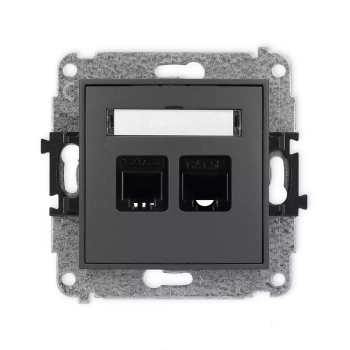 Mechanizm gniazda telefonicznego pojedynczego 1xRJ11 + komputerowego pojedynczego 1xRJ45, kat. 5e, 8-stykowy, beznarzędziowe Karlik seria ICON 28IGTK kolor grafitowy mat