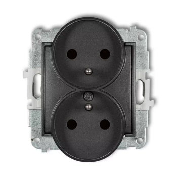Mechanizm gniazda podwójnego do ramki z uziemieniem 2x2P+Z z przesłonami torów Karlik seria MINI 11MGPR-2zp kolor grafitowy