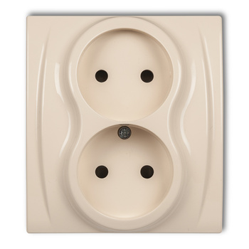 Gniazdo podwójne bez uziemienia 2x2P z przesłonami torów Karlik seria LOGO 1LGP-2p kolor beżowy