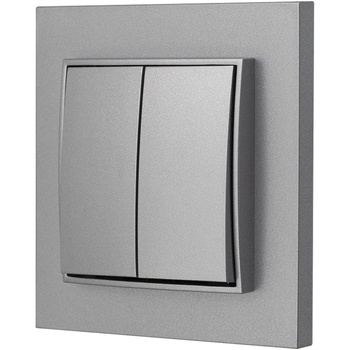 Włącznik podwójny z ramką karlik mini kolor srebrny